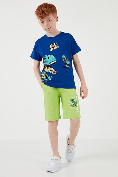 Lela Cotton Regular Fit Crew Neck Shorts Top and Bottom Set Boy's SET6212013