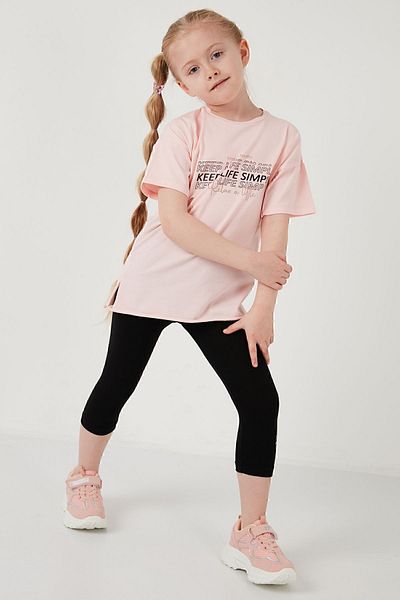 Lela Cotton Crew Neck Short Sleeve Tights Top and Bottom Set Girl's SET6212007