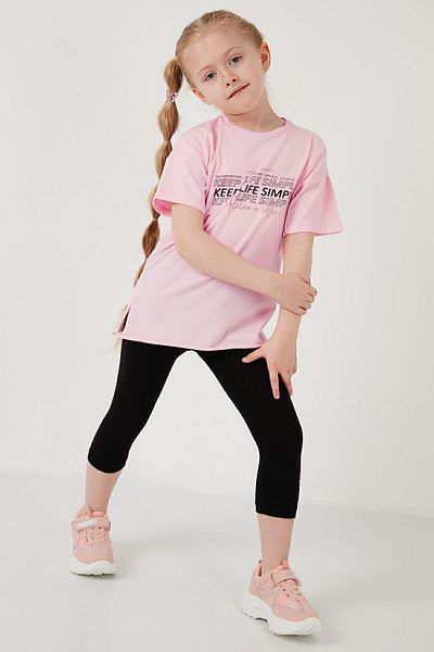 Lela Girl's Cotton Crew Neck Bottom-Top Set - Short Sleeve Tights, Model6212007