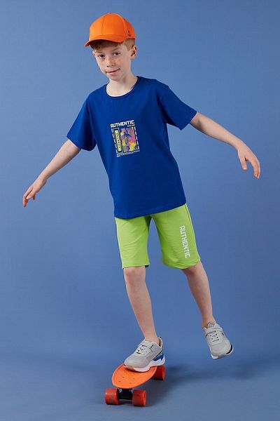 Lela Cotton Regular Fit Crew Neck Shorts Top and Bottom Set Boy's Suit6212011