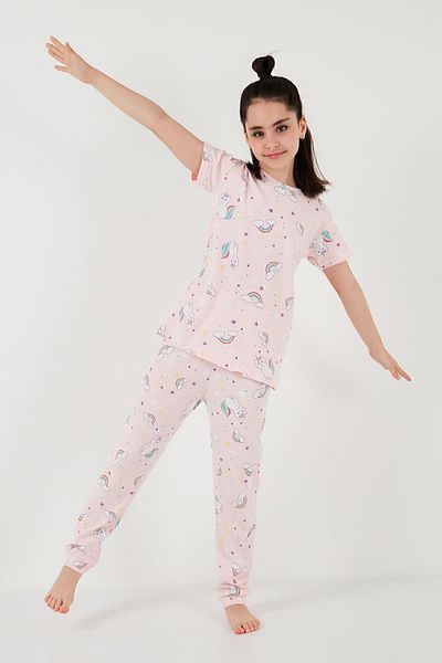 Lela 100% Cotton Crew Neck Short Sleeve Pajamas Set Girl's Suit6651002