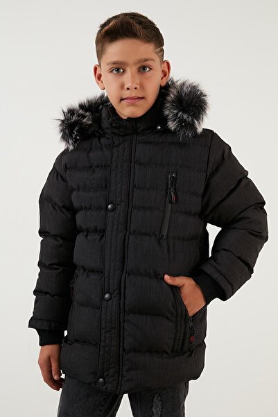 Lela Plush Lined Removable Hooded Winter Coat with Pockets Boys' Coat 5760024
