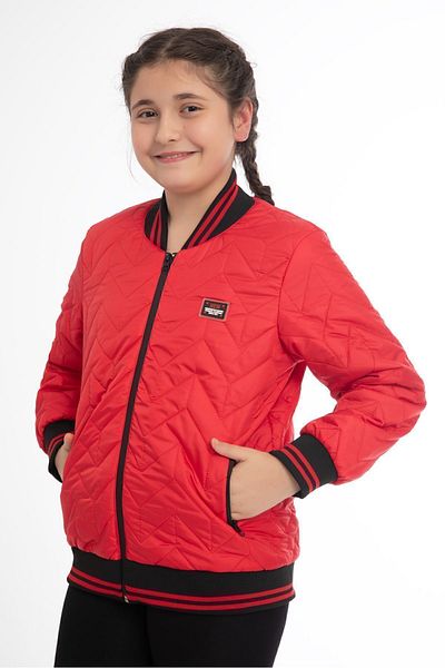Royalside Girl's Red College Collar Lined Water and Windproof Zippered Pocket Coat Jacket