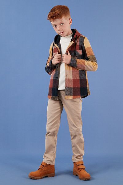 Lela Hooded Double Pocket Plaid Winter Lumberjack Shirt Boy's Shirt CF24W81778