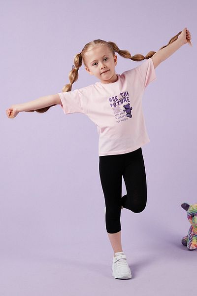Lela Cotton Crew Neck Short Sleeve Tights Top and Bottom Set Girl's SET6212003