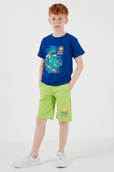Lela Cotton Regular Fit Crew Neck Shorts Top and Bottom Set Boy's Suit6212019