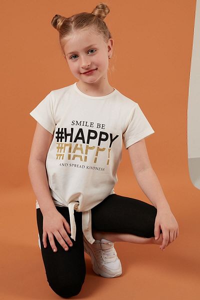 Lela Βαμβακερό εμπριμέ δέσιμο Λεπτομερές μπλουζάκι με λαιμόκοψη Παιδικό μπλουζάκι για κορίτσια 6211018
