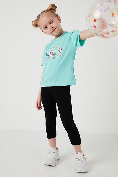 Lela Cotton Crew Neck Short Sleeve Tights Top and Bottom Set Girl's SET6212001