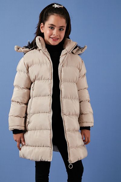 Lela Plush Lined Faux Fur Collar Removable Hooded Winter Girl's Coat 5766038