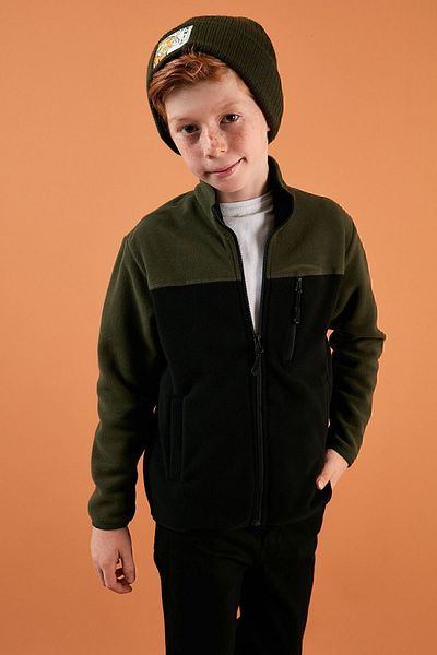 Lela Μαλακή υφή με φερμουάρ Color Block Stand γιακά τσέπη Fleece Unisex Παιδικό POLAR 5905001