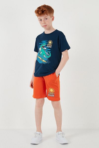 Lela Cotton Regular Fit Crew Neck Shorts Top and Bottom Set Boy's Suit6212019