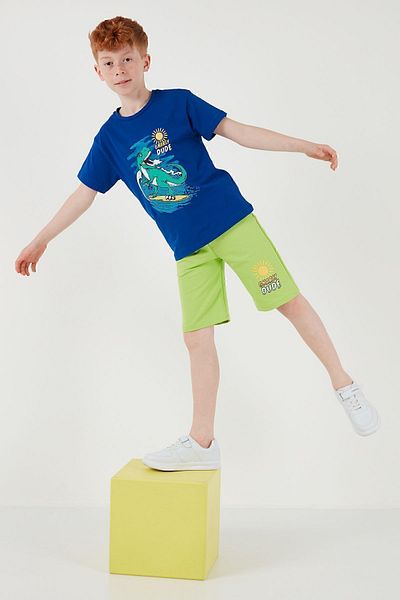 Lela Cotton Regular Fit Crew Neck Shorts Top and Bottom Set Boy's Suit6212019