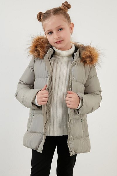 Lela Kabát s kapucí, límečkem z umělé kožešiny a kapsami Dívčí kabát 6028720