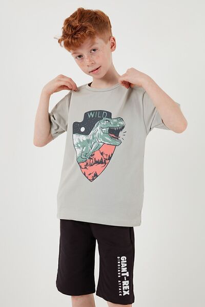 Lela Cotton Regular Fit Crew Neck Shorts Top and Bottom Set Boy's Suit6212018