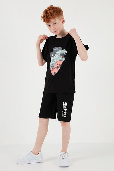 Lela Cotton Regular Fit Crew Neck Shorts Top and Bottom Set Boy's Suit6212018