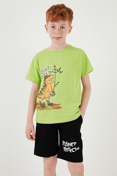 Lela Cotton Regular Fit Crew Neck Shorts Top and Bottom Set Boy's Suit6212009
