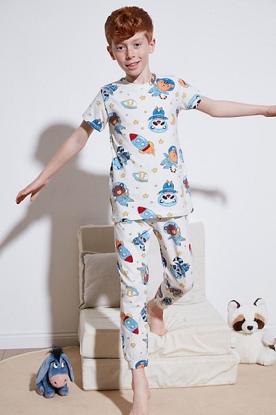 Lela Patterned 100% Cotton Crew Neck Pajama Set Boy's Pajama Set6651003