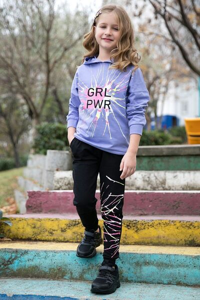 Lela Baskılı Kapüşonlu Cepli Pamuk Kız Çocuk Takım Takım 5922018