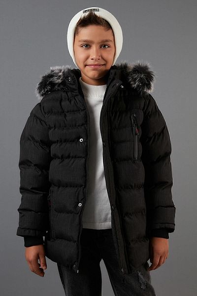 Lela Plush Lined Removable Hooded Winter Coat with Pockets Boys' Coat 5760024