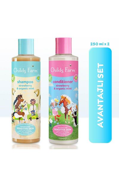 Childs Farm 2 Pack Children's Shampoo and Conditioner with Strawberry and Organic Mint Extract (250ml 2 Pcs)