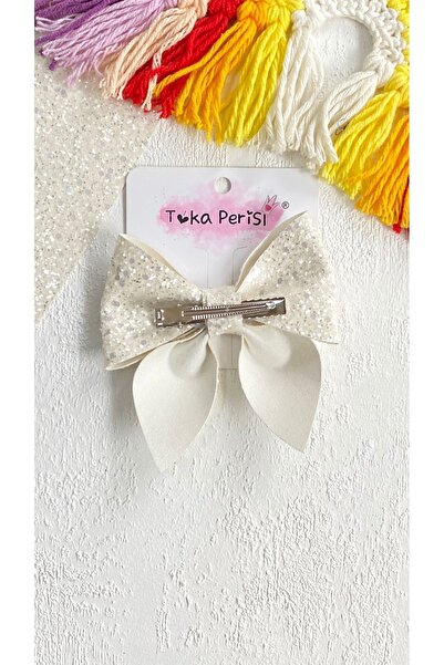 Toka Perisi Fundita pentru fete cu sclipici alb cu cataramă mare cu fundă (Sparkle)