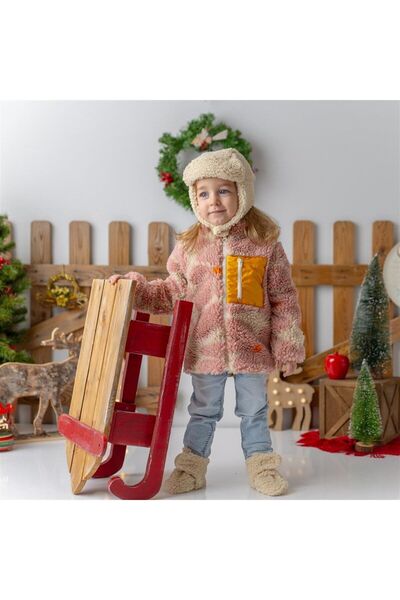 Mama Yoyo Baby&Kids Suni Kürklü Kız Çocuk Montu - Çiçek Desen
