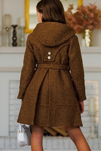 Ribbon kids Kaşe Kaban Mont + Kadife elbise + çanta