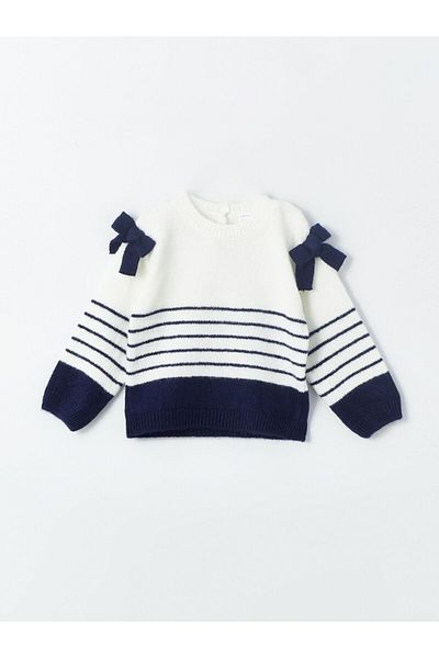 LC Waikiki Set aus gestreiftem Strickpullover, Shorts und Strumpfhosen für Babys mit Rundhalsausschnitt