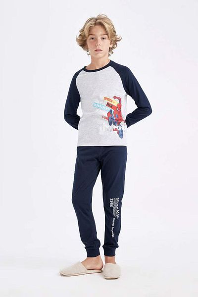 DeFacto Marvel Spiderman Boy's Pajamas Set - Long Sleeve, Top and Bottom Set D3619A824Wn