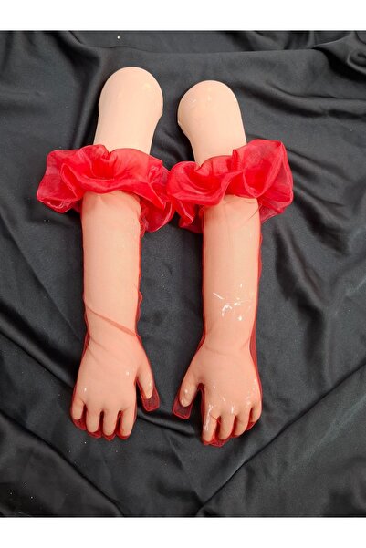 Qrsln Baby Gemma Organze Fırfırlı Kız Çocuk Uzun Eldiven Kırmızı