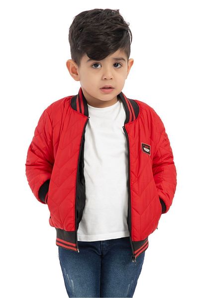 Montstop Red Boy's Jacket - Water and Windproof, Zippered, Lined College Collar