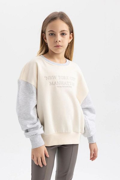 DeFacto Girl's Soft Feather Printed Sweatshirt - Crew Neck B4674a823wn