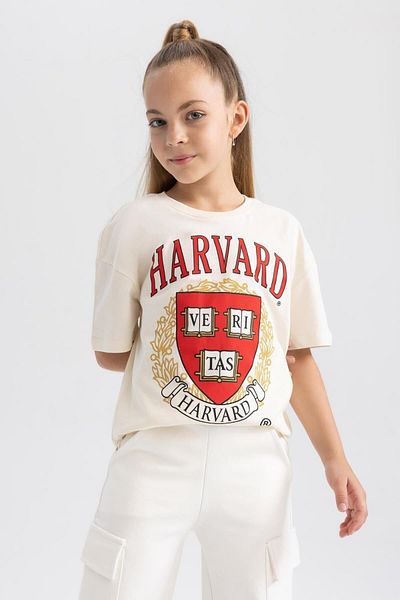 DeFacto Oversize dievčenské tričko Harvardskej univerzity – výstrih, krátky rukáv A5838A823Au
