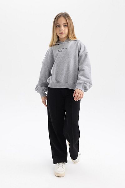 DeFacto Girls Oversize Wide Fit Hooded Printed Thick Sweatshirt with Soft Feather Inside B2511A823Wn