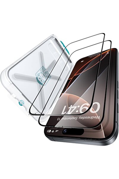 m.tk moveteck İphone 16 Pro Max Uyumlu Ekran Koruyucu Cam MAKE IT EASY Uygulama Aparatlı Gorilla Glas HD Full Glue