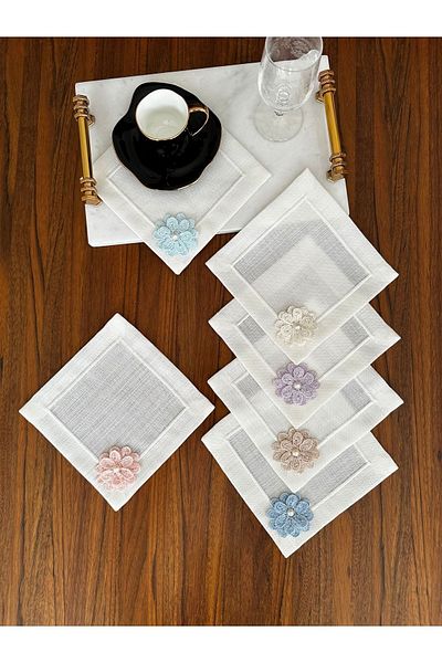 NURHAN HOME COLLECTION 6 Pieces of Piccolo Floral Square Cocktail Serving Napkin
