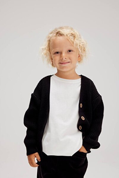 Lolliboomkids Black Velvet Trousers and Knitwear Cardigan Set for Boys - 2 Pieces