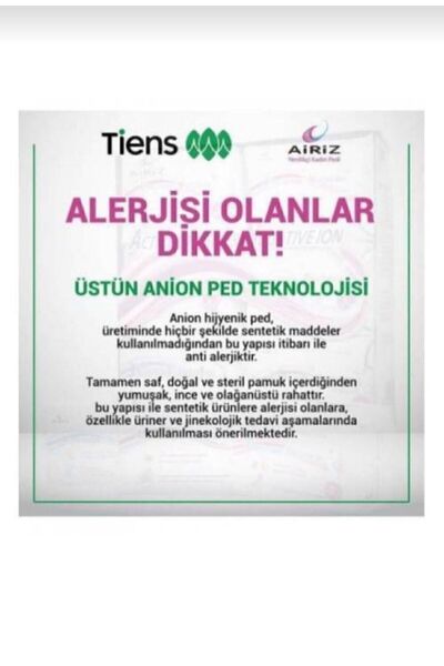 kastamonu doğal bahçe Tiens Airiz Hikyenik Gündüz Kadın Pedi 10'lu 1 Paket