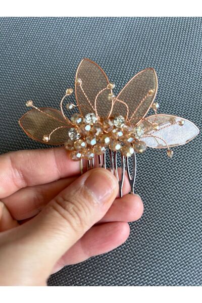 Yuppiso Bakır Kristal Taşlı Metal Taraklı Toka