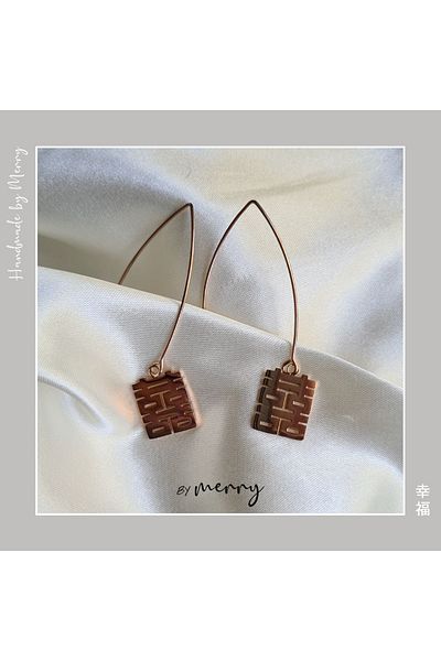 by Merry Bronze Colored Steel Earrings - "Happiness" Meaningful Asian Earrings