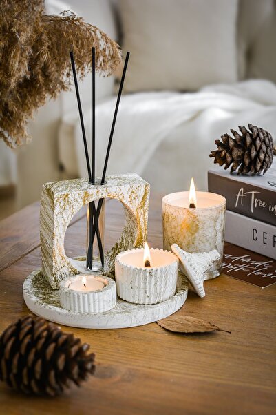 ersustore Oda Kokusu Ve Beton Vazo Soya Wax Mum Seti