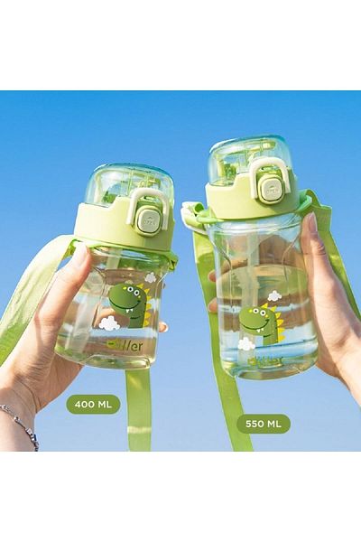 DILLER 550 Ml White Girl's and Boy's Water Bottle with Straw and Strap