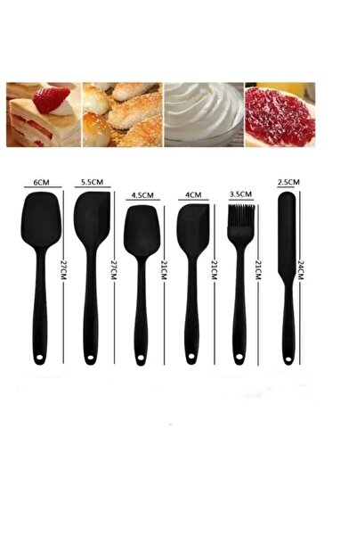 Single 6lı Takım Yanmaz Yapışmaz Mutfak Pasta Silikon Yumurta Fırçası Kaşık Bıçak Spatula Seti