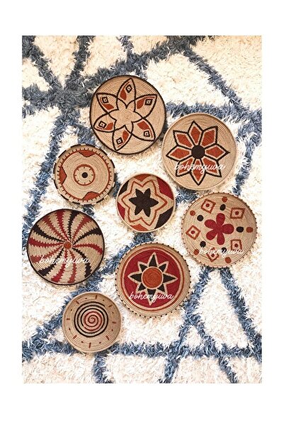 Bohemyuva Rose Serisi 8'li Bohem Afrika Etnik Hasır Duvar Tabak Seti