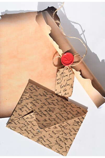 GÖKÇETasarım Kraft Zarflı Mühürlü Mektup Seti / Vintage Scrapbook, Hediye