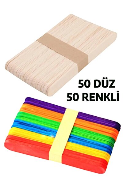 Hobialem 50 Adet Renkli + 50 Adet Renksiz, Dil Çubuğu, Geniş Doktor Çubuğu, D...