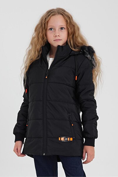 SİVAİST Siyah Kız Çocuk Su Ve Rüzgar Geçirmez Çıkartılabilir Kapüşonlu Yıkana...