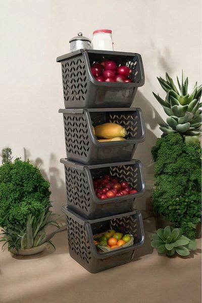 Milenay 24Lt Volume Kitchen Vegetable Rack - Multi-Layer Storage Organizer, Ventilated Design, 3 Pieces