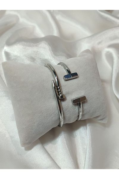 KCA HOME Silver Colored Nail Cuff Bracelet - T-Piece