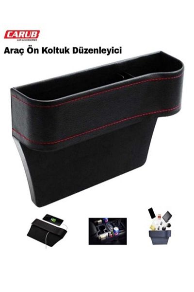 Carub Leather Automobile Organizer Black Pocket between Front Seats